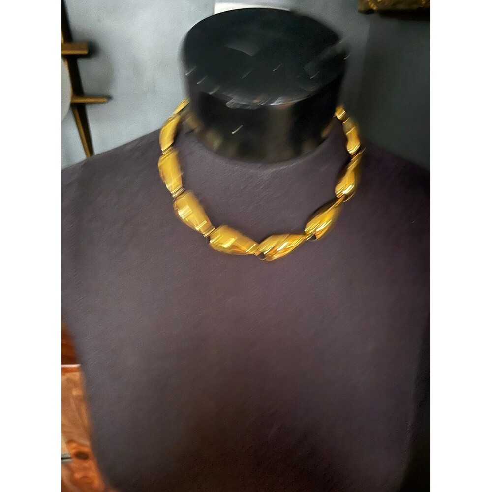 Vintage MCM Mid Century Style Gold tone Choker Chunky Necklace